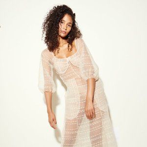 Kamperett Sheer Beige Embroidered Rooftop Dress Small